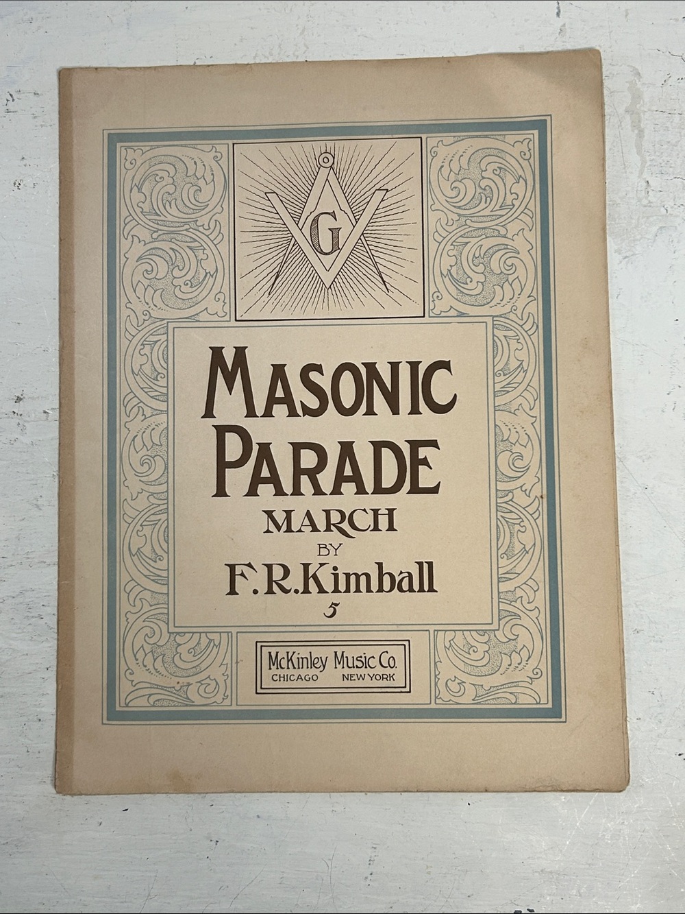 Masonic Parade March Sheet Music by F.R. Kimball - Cream & Blue Cover